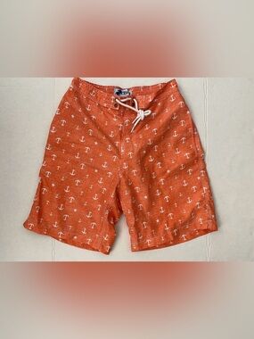 Trunks Orange Anchor Print Swim Trunks